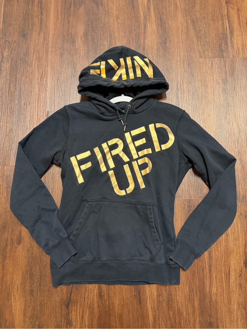 Nike Black Hoodie with Gold 'FIRED UP' Graphic